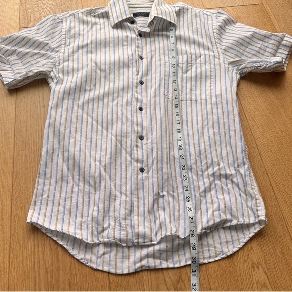 ARROW Striped SHORT SLEEVE BUTTON DOWN SHIRT - Blue - White - Tan - Picture 6 of 12